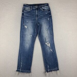 Judy Blue Jeans Womens 5/27 Blue Straight Fit Distress Medium Wash JB82436MD